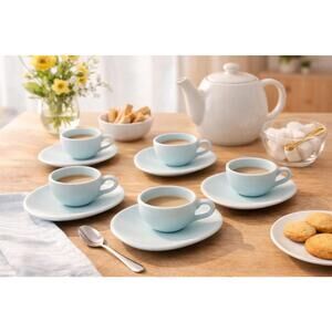 Nigella Lawson 2003 Living Kitchen Duck Robin Egg Blue Cups & Saucers Set of 5